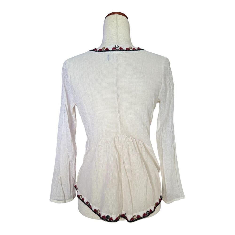 Anthropologie Akemi Kin Peasant Embroidered Top Cream Mesh Boho Blouse Small - Picture 7 of 10
